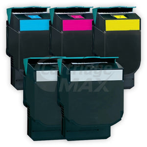 5 Pack Lexmark Generic C540 / C543 / C544 / C546 / X543 / X544 / X546 Toner Cartridges High Yield - BK 2,500 pages & CMY