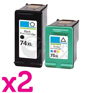 4 Pack HP 74XL + 75XL Generic Inkjet Cartridges CB336WA + CB338WA [2BK,2CL]