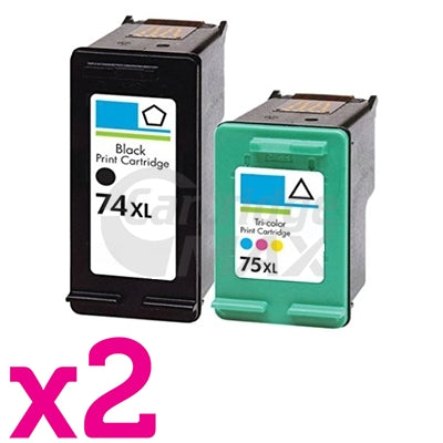 4 Pack HP 74XL + 75XL Generic Inkjet Cartridges CB336WA + CB338WA [2BK,2CL]