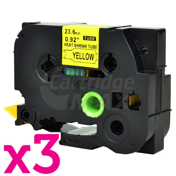 3 x Brother HSe-651 Generic 23.6mm Black Text on Yellow Heat Shrink Tube Tape - 1.5 meters