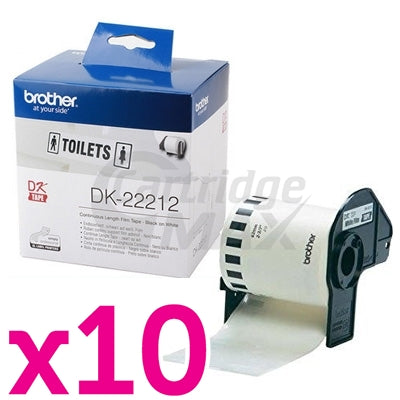 10 x Brother DK-22212 Original Black Text on White Continuous Film Label Roll 62mm x 15.24m