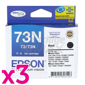 3 x Epson Original 73N Black Ink Cartridge [T0731]