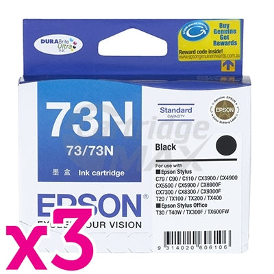 3 x Epson Original 73N Black Ink Cartridge [T0731]