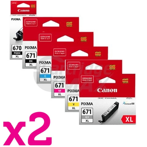 12 Pack Original Canon PGI-670XL, CLI-671XL High Yield Inkjet Combo [2BK,2PBK,2C,2M,2Y,2GY]