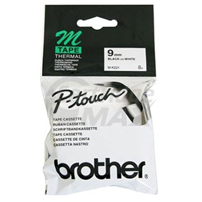 Brother M-K221 Original 9mm Black Text on White Tape - 8 meters