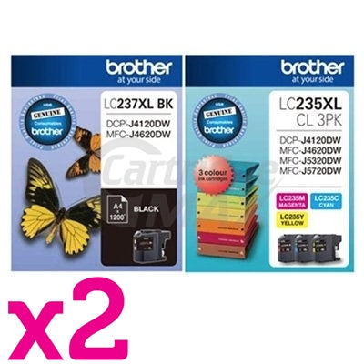 8 Pack Original Brother LC-237XL BK + LC-235XL CL 3PK High Yield Ink Combo [2BK,2C,2M,2Y]