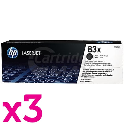 3 x HP CF283X (83X) Original Black Toner Cartridge - 2,200 Pages