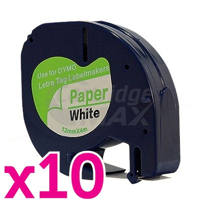 10 x Dymo SD91200 Generic 12mm x 4m Black on White LetraTag Label Paper Tape