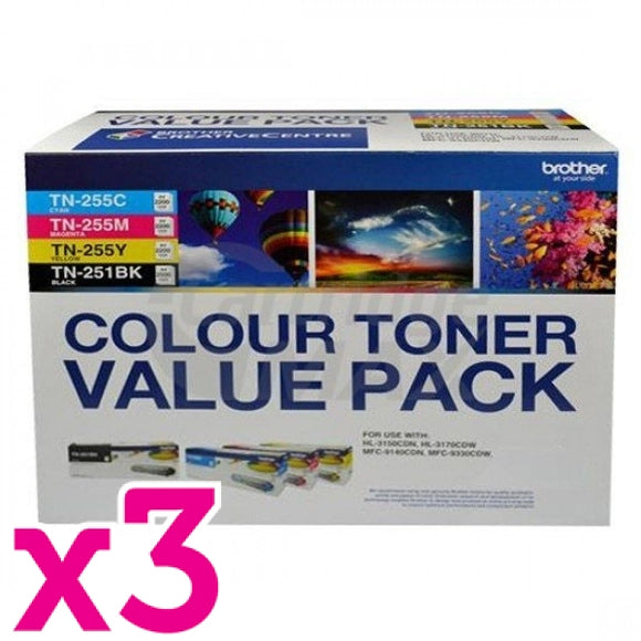 3 x Brother TN-251 / TN-255 Original High Yield Toner Value Pack (N8AE00003) [3BK+3C+3M+3Y]