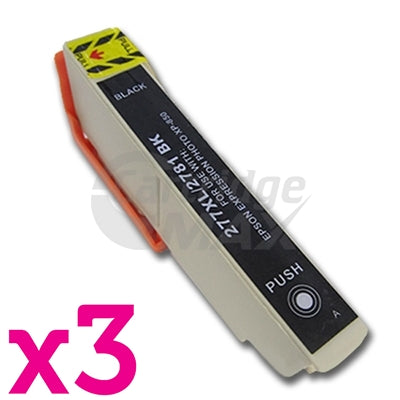 3 x Epson 277XL (C13T278192) Generic Black High Yield Inkjet Cartridge