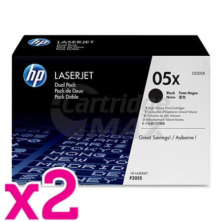 2 x HP CE505X (05X)  Original Black High Yield Toner Cartridge - 6,500 Pages