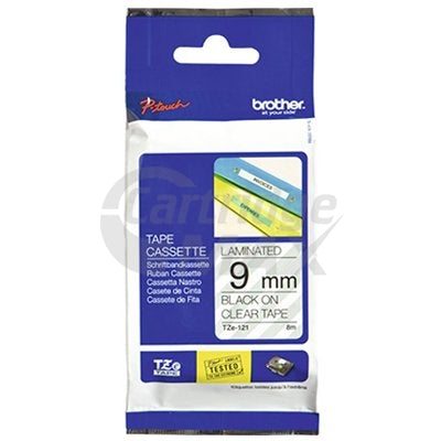 Brother TZe-121 Original 9mm Black Text on Clear Laminated Tape - 8 meters