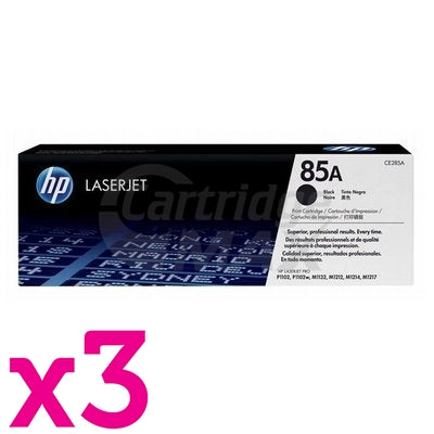 3 x HP CE285A (85A) Original Black Toner Cartridge - 1,600 Pages