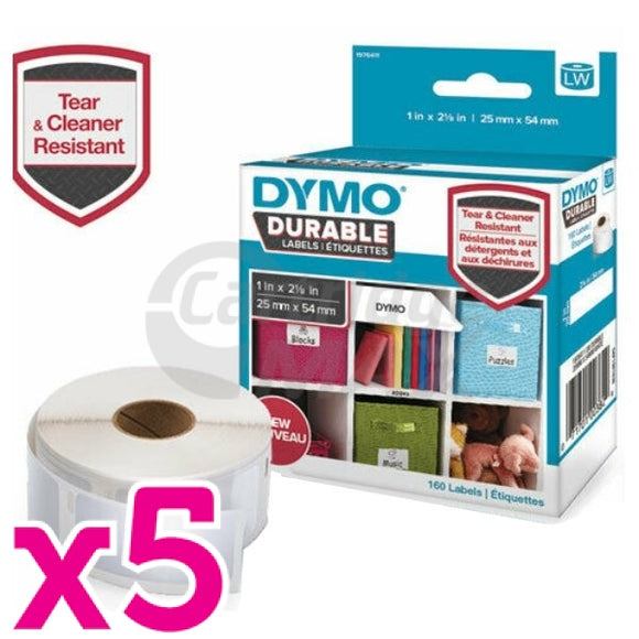 5 x Dymo SD1976411 Original Black On White Durable Label Roll 25mm x 54mm - 160 labels per roll