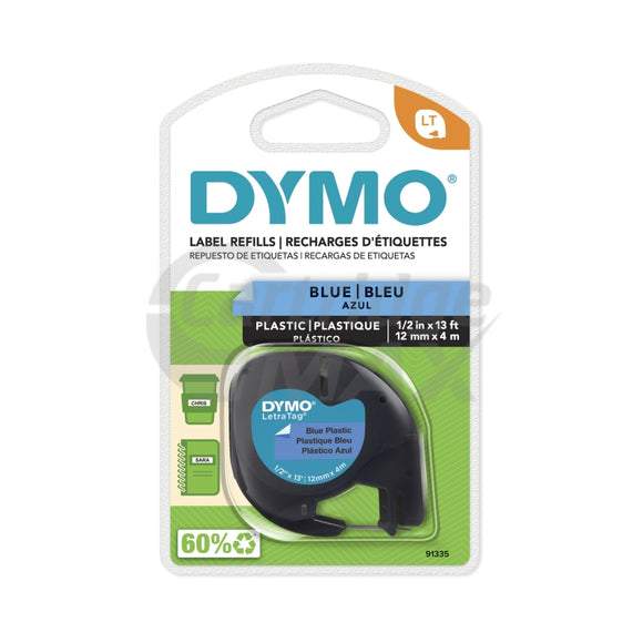 Dymo 91335 Original 12mm x 4m Black On Blue LetraTag Plastic Tape