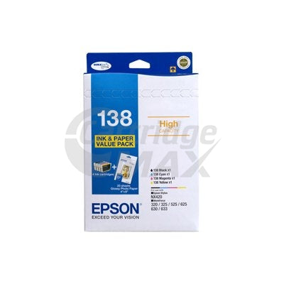 Value Pack - Original Epson 138 T1381-T1384 Inkjet Cartridges [C13T138695] [1BK,1C,1M,1Y]