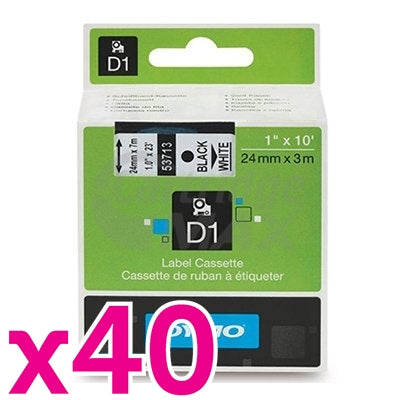 40 x Dymo SD53713 / S0720930 Original 24mm Black Text on White Label Cassette - 7 meters