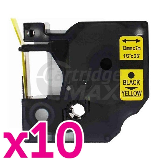 10 x Dymo SD45018 / S0720580 Generic 12mm Black Text on Yellow Label Cassette - 7 meters