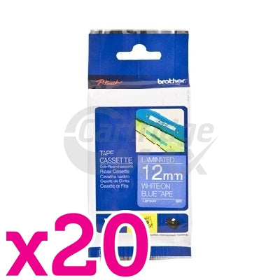 20 x Brother TZe-535 Original 12mm White Text on Blue Laminated Tape - 8 meters