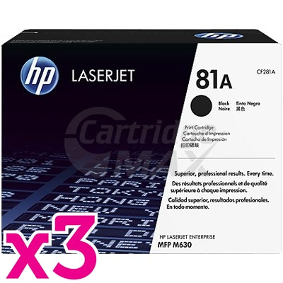 3 x HP CF281A (81A) Original Black Toner Cartridge - 10,500 Pages
