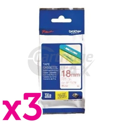 3 x Brother TZe-242 Original 18mm Red Text on White Laminated Tape - 8 meters