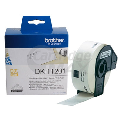 Brother DK-11201 Original Black Text on White 29mm x 90mm Die-Cut Paper Label Roll - 400 labels per roll