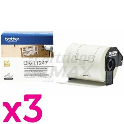 3 x Brother DK-11247 Original Black Text on White 103mm x 164mm Die-Cut Paper Label Roll - 180 labels per roll