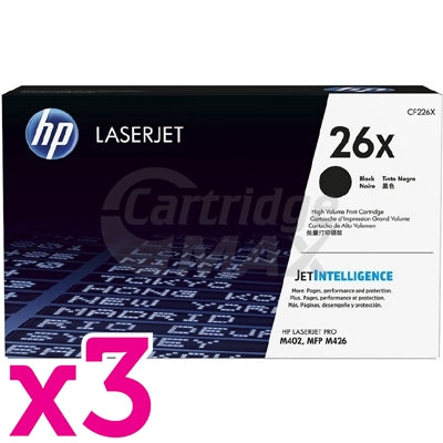 3 x HP CF226X (26X) Original Black Toner Cartridge - 9,000 Pages