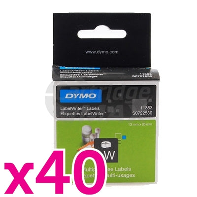 40 x Dymo SD11353 / S0722530 Original Multi Purpose 2UP Label Roll 13mm x 25mm - 1,000 labels per roll