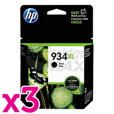 3 x HP 934XL Original Black High Yield Inkjet Cartridge C2P23AA - 1,000 Pages