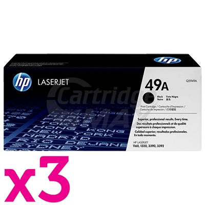 3 x HP Q5949A (49A) Original Black Toner Cartridge - 2,500 Pages