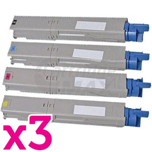 3 sets of 4 Pack OKI C3530MFP, C3520MFP Generic Toner Cartridges (43459325-43459328)