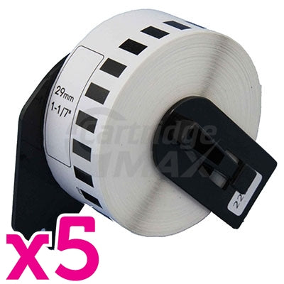 5 x Brother DK-22210 Generic Black Text on White Continuous Paper Label Roll 29mm x 30.48m