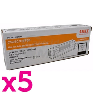 5 x OKI C5650, C5750 Original Black Toner Cartridge - 8,000 pages (43865712)