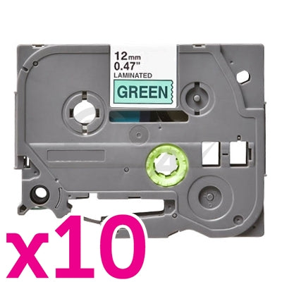 10 x Brother TZe-731 Generic 12mm Black Text on Green Laminated Tape - 8 meters