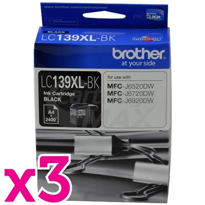 3 x Original Brother LC-139XLBK Black Ink Cartridge