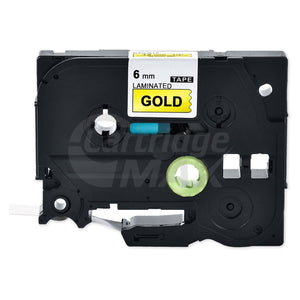 Brother TZe-811 Generic 6mm Black Text on Gold Laminated Tape - 8 meters