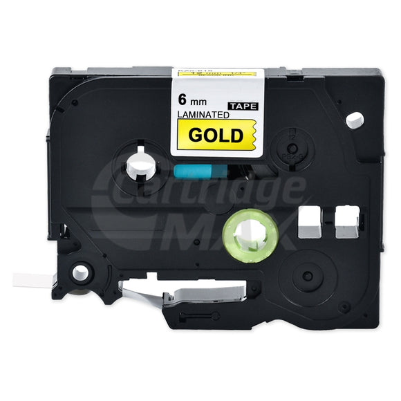 Brother TZe-811 Generic 6mm Black Text on Gold Laminated Tape - 8 meters