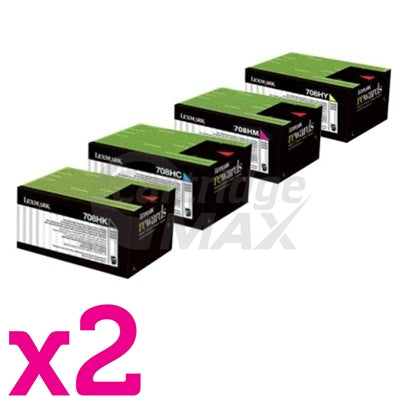 2 sets of 4 Pack Lexmark Original CS310 / CS410 / CS510 Toner Cartridges High Yield - BK 4,000 pages & CMY