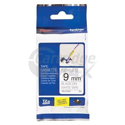 Brother TZe-FX221 Original 9mm Black Text on White Flexible ID Laminated Tape - 8 metres