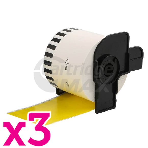 3 x Brother DK-44605 Generic Removable Black Text on Yellow Continuous Paper Label Roll 62mm x 30.48m