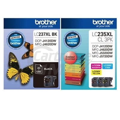 5 Pack Original Brother LC-237XL BK + LC-235XL CL 3PK High Yield Ink Combo [2BK,1C,1M,1Y]