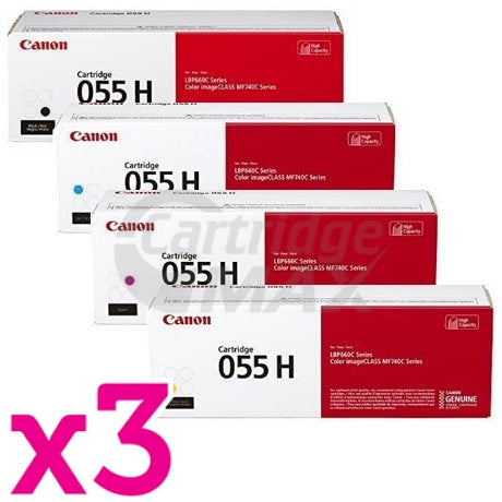 3 Sets of 4 Pack Canon CART-055H High Yield Original Toner Cartridge Combo [3BK, 3C, 3M, 3Y]