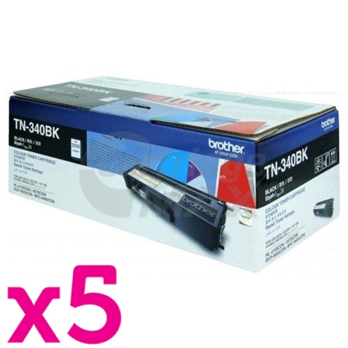 5 x Original Brother TN-340BK Black Toner Cartridge