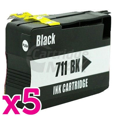5 x HP 711 Generic Black Inkjet Cartridge CZ133A / 3WX01A 80ml
