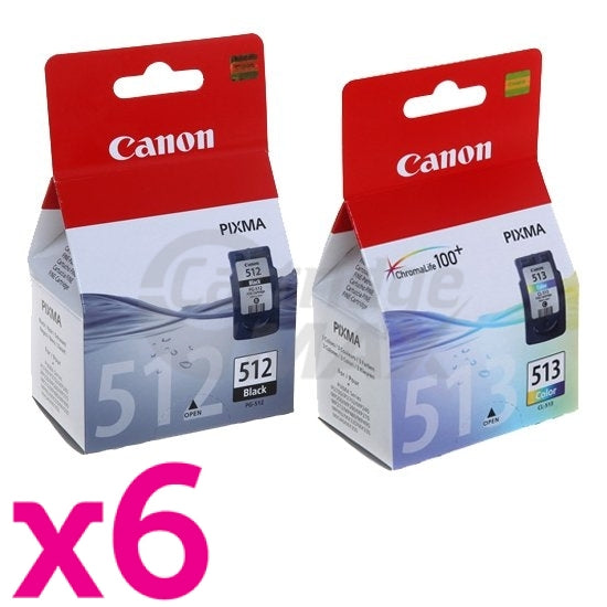 12 Pack Canon PG-512 CL-513 Original High Yield Inkjets [6BK,6C]