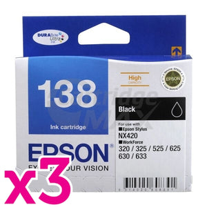3 x Original Epson 138 T1381 High Yield Black Ink Cartridge (C13T138192)