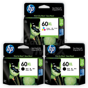 3 Pack HP 60XL Original Inkjet Cartridges CC641WA + CC644WA [2BK,1CL]