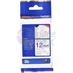 Brother TZe-FA3 Original 12mm Blue Text on White Fabric Tape - 3 meters