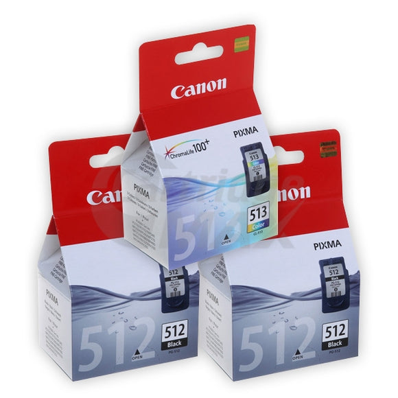 3 Pack Canon PG-512 CL-513 Original High Yield Inkjets [2BK,1C]